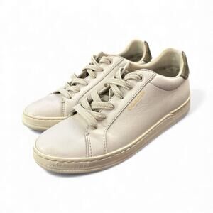 Coach Clip Leather Low Top Designer Court Casual Sneakers Cream Women’s Size 7B